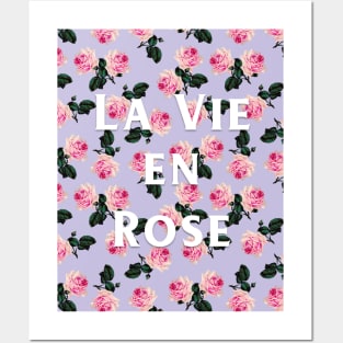 La Vie En Rose - Scattered pink vintage roses on lilac, pink tee Posters and Art